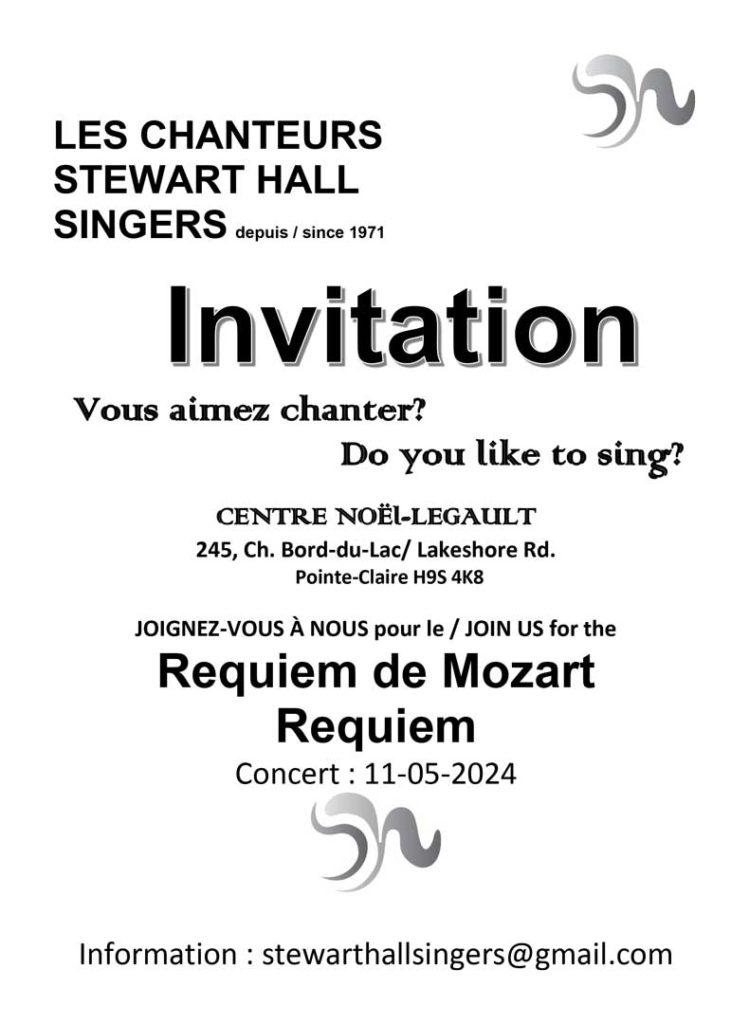 Stewart Hall Singers invites you to join the choir for our next concert: Mozart Requiem